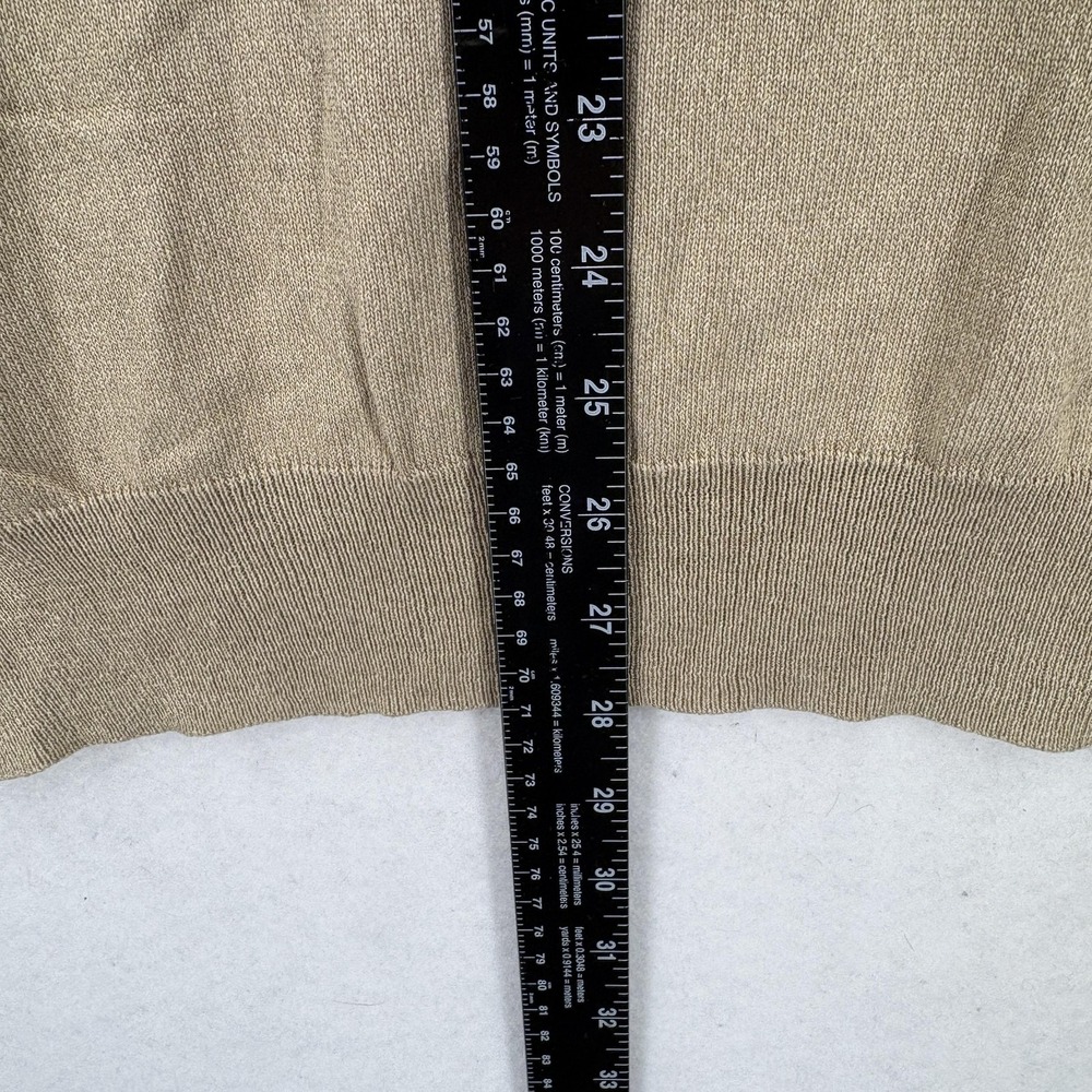 Jos A Bank Sweater Mens Medium Tan 100% Silk Long Sleeve Polo Pullover Knit - Picture 5 of 10